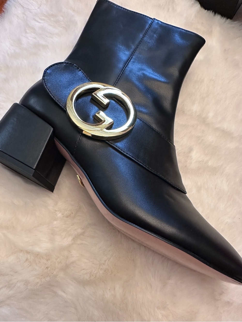 Luxury Black Leather Ankle Boots Gold Statement Hardware Made in Italy
